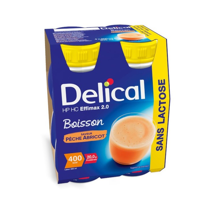 Delical Boisson HP/HC Effimax 2.0 sans lactose Pêche Abricot - 4x200ml