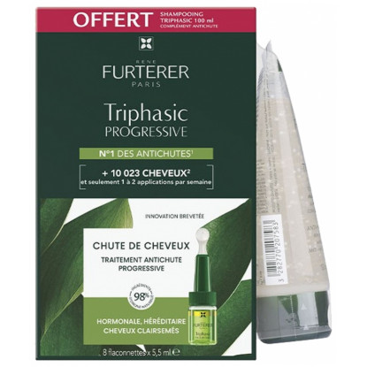 Furterer Triphasic Progressive Rituel anti-chute Traitement antichute progressive 8 x 5,5ml + Shampoing stimulant 100ml Offert
