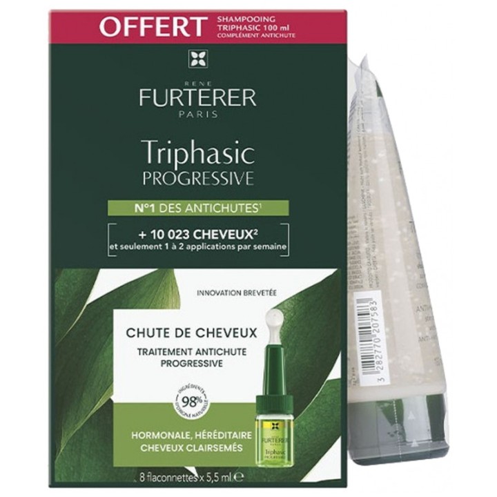 Furterer Triphasic Progressive Rituel anti-chute Traitement antichute progressive 8 x 5,5ml + Shampoing stimulant 100ml Offert