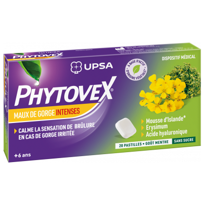 UPSA Phytovex Pastilles Maux de gorge intenses - 20 pastilles