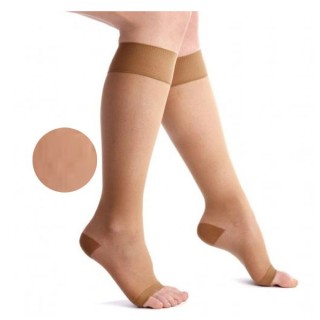 Thuasne Venoflex Secret Chaussettes de contention pieds ouverts Classe 2 - Taille N2 - Beige doré