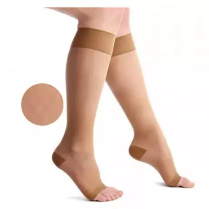 Thuasne Venoflex Secret Chaussettes de contention pieds ouverts Classe 2 - Taille N2 - Beige doré