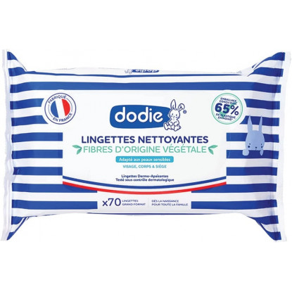 Lingettes nettoyantes fibres origine végétale Dodie - 70 lingettes