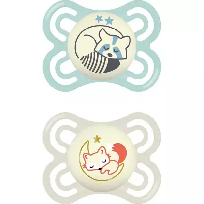 MAM Perfect Nuit Sucettes nuit en silicone 2-6m - Lot de 2 - Coloris aléatoire