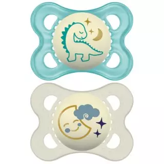 MAM Night Sucettes nuit anatomiques en silicone 2-6 mois - Lot de 2 - Coloris aléatoire