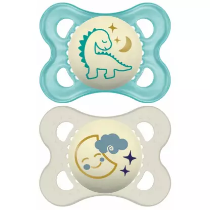 MAM Night Sucettes nuit anatomiques en silicone 2-6 mois - Lot de 2 - Coloris aléatoire