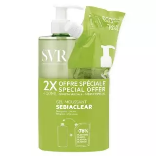Gel moussant sans savon Sebiaclear SVR - Peaux grasses & sensibles - 2 x 400ml