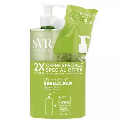 Gel moussant sans savon Sebiaclear SVR - Peaux grasses & sensibles - 2 x 400ml