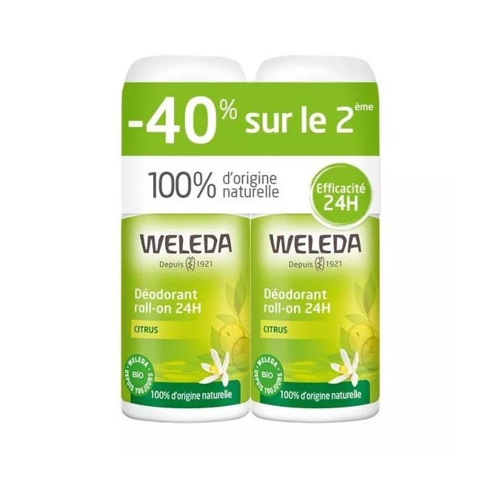 Déodorant roll-on 24h citrus Weleda - Citron et la litsea - 2 x 50ml