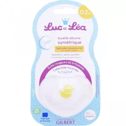 Sucette silicone anatomique 0-2 mois Luc et Léa - Canard jaune
