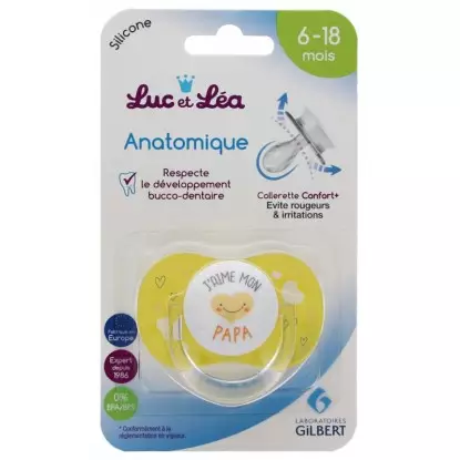 Sucette silicone anatomique avec anneau 6-18 mois Luc et Léa - J'aime mon papa
