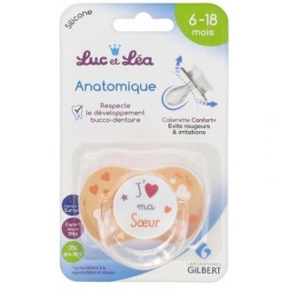 Sucette silicone anatomique avec anneau 6-18 mois Luc et Léa - J'aime ma sœur