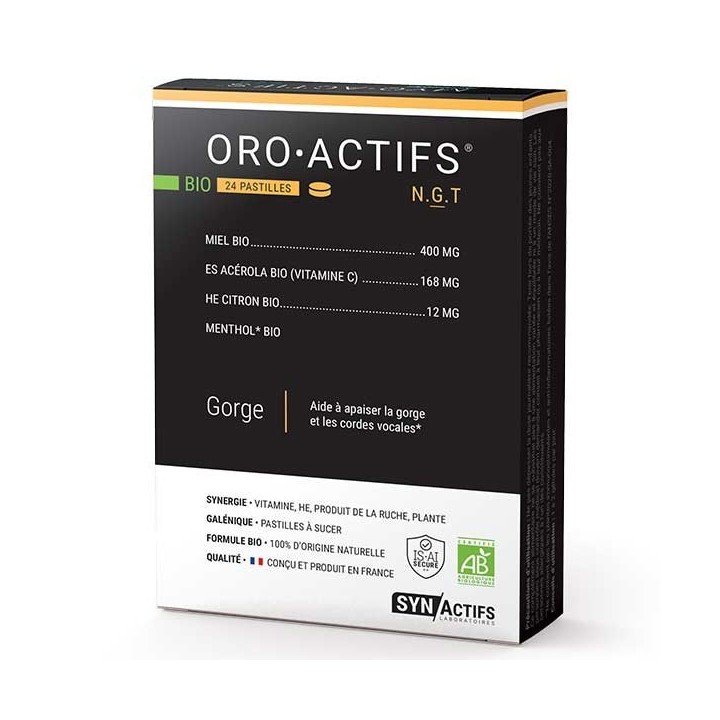 OroActifs pastilles Bio SynActifs - Maux de gorge - 24 pastilles
