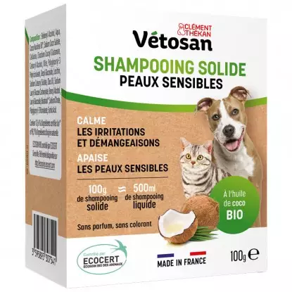 Shampoing solide peaux sensibles Vetosan Clément Thékan - 100g