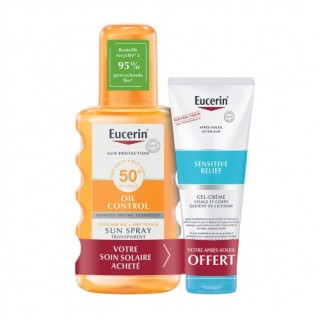 Spray transparent SPF50+ Sun Protection Oil Control 200ml + Gel-crème après-soleil Sensitive Relief 50ml Offert