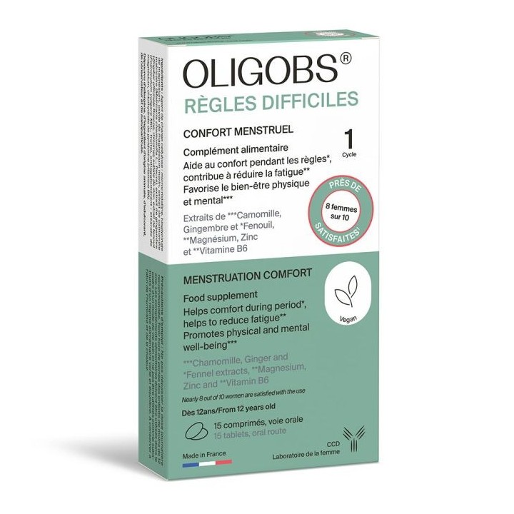 Oligobs Règles difficiles Cycle 1 CCD - Confort menstruel - 15 comprimés