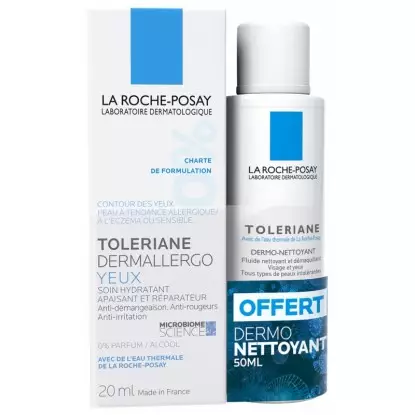 Soin hydratant contour de l'œil 20ml + Dermo-nettoyant 50ml Offert Toleriane Dermallergo La Roche-Posay