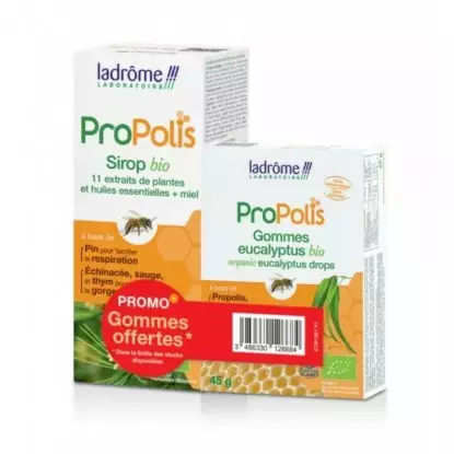 Sirop Bio 150ml + Gommes eucalyptus Bio 45g Offert Propolis Ladrôme