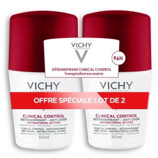 Déodorant détranspirant anti-odeur 96h Vichy Clinical Control - 2 x 50ml