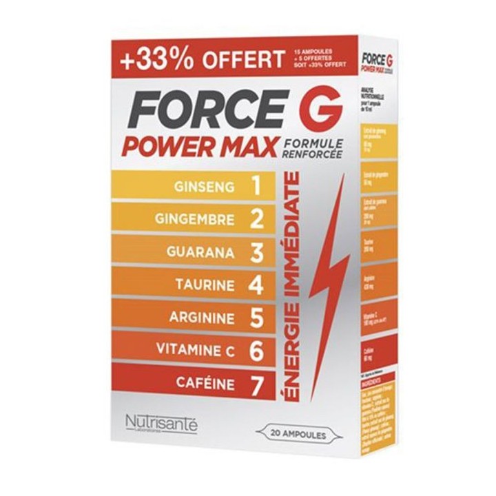 Force G Power Max Nutrisanté - Énergie prolongée - 20 ampoules