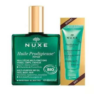Huile Prodigieuse Néroli Bio - 100ml + Gelée de douche Prodigieux Néroli Bio 30ml Offerte Nuxe