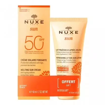 Crème fondante SPF50 50ml + Lait fraîcheur après-soleil 50ml Offert Nuxe Sun