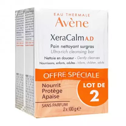 Pain nettoyant surgras Xeracalm A.D Avène - Peaux sensibles - 2x100g