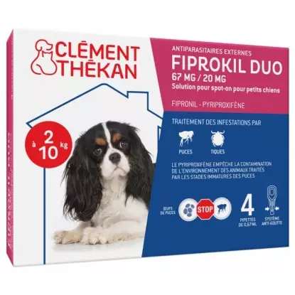 Fiprokil Duo 67mg/20mg chiens 2 à 10 kg Clément Thékan - 4 pipettes