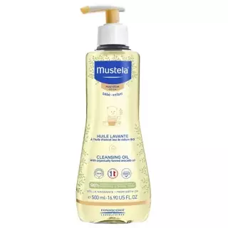 Huile lavante peaux sèches Mustela - Cheveux et corps de bébé - 500ml