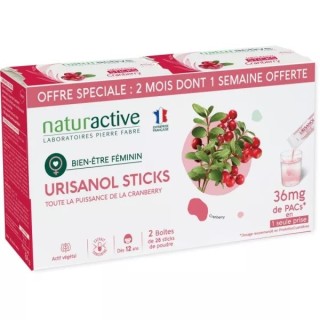Urisanol Cranberry Stevia Naturactive - Confort urinaire féminin - 2 x 28 sticks