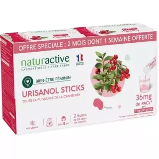Urisanol Cranberry Stevia Naturactive - Confort urinaire féminin - 2 x 28 sticks