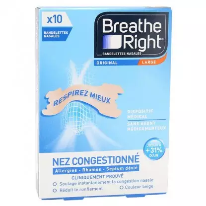 Bandelettes nasales Original Large Breathe Right - Nez congestionné - x10