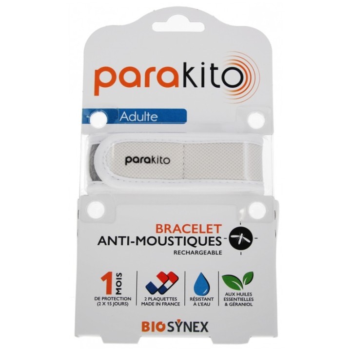 Bracelet anti-moustiques Blanc Parakito Adulte + 2 recharges