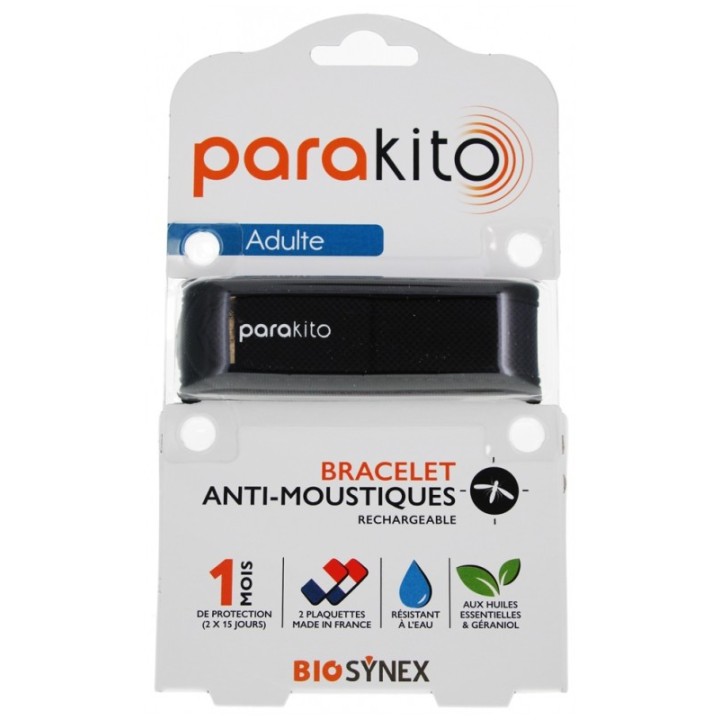 Bracelet anti-moustiques Noir Parakito Adulte + 2 recharges