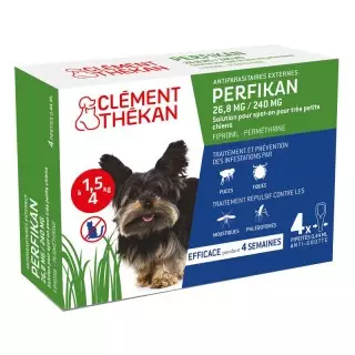 Clément Thékan Perfikan 26,8 mg/240 mg Très Petits Chiens 4 Pipettes