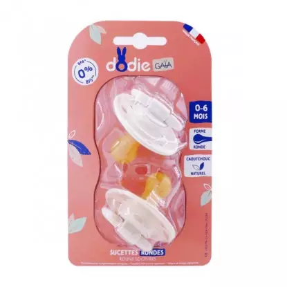 Sucettes rondes caoutchouc naturel 0-6m Gaïa Dodie - Lot de 2