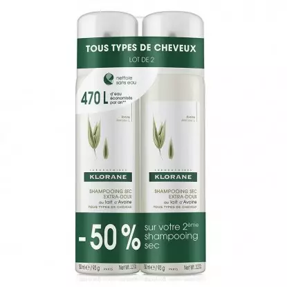 Shampoing sec extra doux Avoine et Céramide Klorane - 2 x 150ml