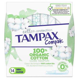 Tampons Compak Cotton super 100% coton Bio Tampax - 14 tampons