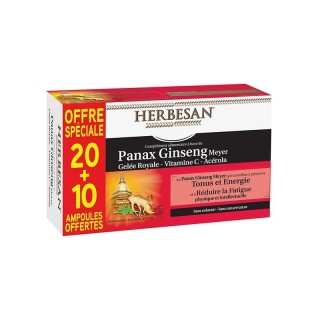 Herbesan Ginseng gelée royale Vitamine C Acérola - 20 ampoules