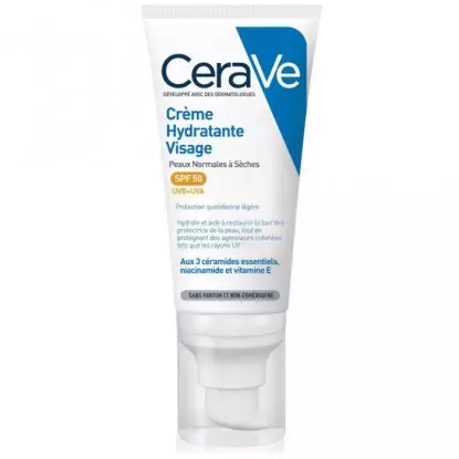 Crème hydratante visage SPF50 Cerave - Peaux normales à sèches - 52ml