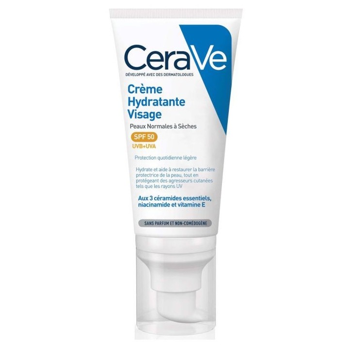 Crème hydratante visage SPF50 Cerave - Peaux normales à sèches - 52ml