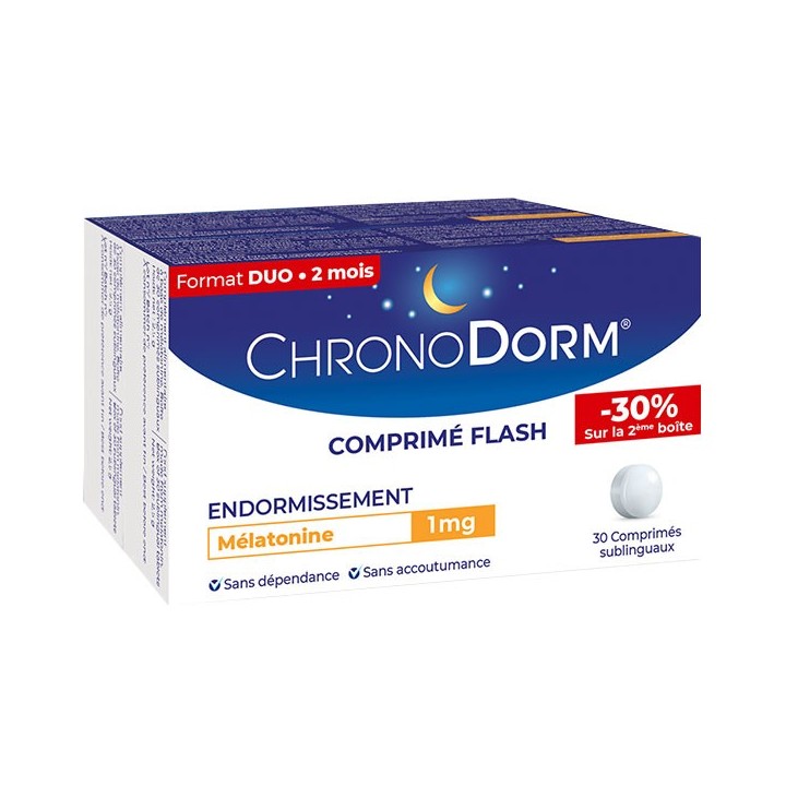ChronoDorm Mélatonine 1 mg - Lot de 2 x 30 comprimés