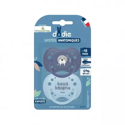 Sucettes anatomiques naissance +18m en silicone Dodie Reforest'Action - x 2