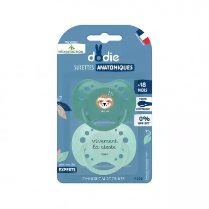 Sucettes anatomiques naissance +18m en silicone Dodie Reforest'Action - x 2