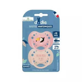 Sucettes anatomiques naissance +18m en silicone Dodie Reforest'Action - x 2
