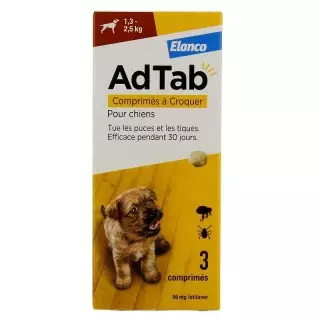AdTab 56mg Chien 1,3–2,5 kg Elanco - Vermifuge - 3 comprimés