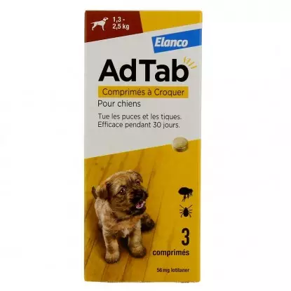 AdTab 56mg Chien 1,3–2,5 kg Elanco - Vermifuge - 3 comprimés