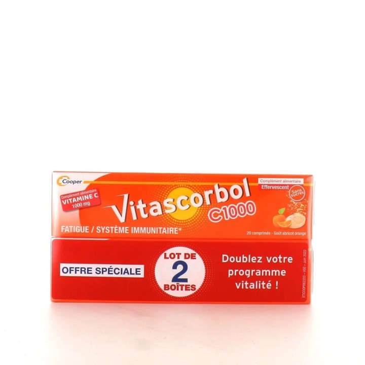 Vitascorbol Vitamine C 1000g lot de 2x20 cp effervescents