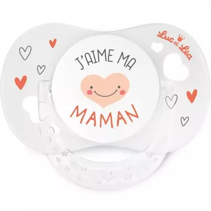 Sucette silicone anatomique avec anneau 0-6m Luc et Léa -  J'aime ma maman