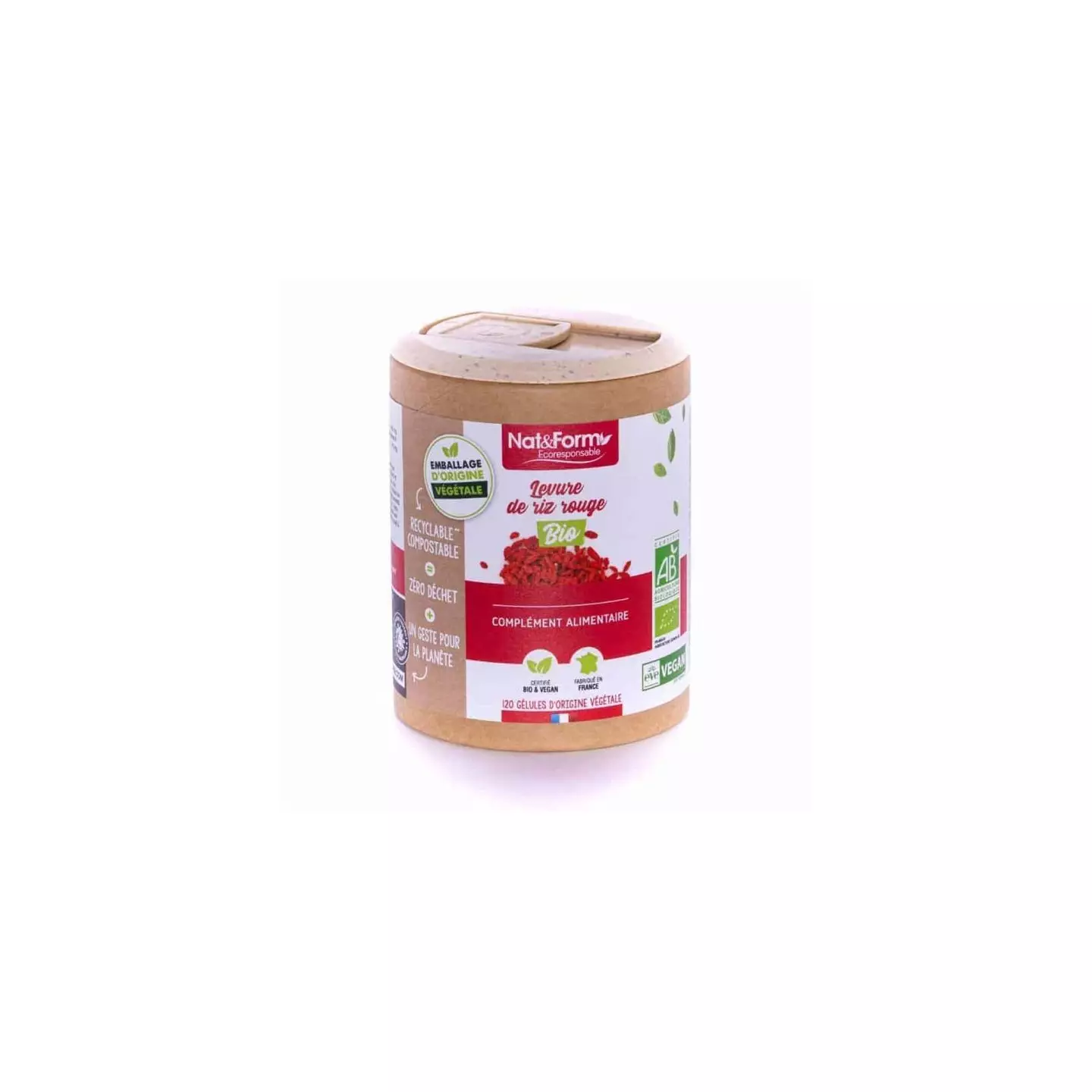 Levure De Riz Rouge Bio BIOPTIMAL - Complément Alimentaire - 120 Gélules - Fabriqué En France